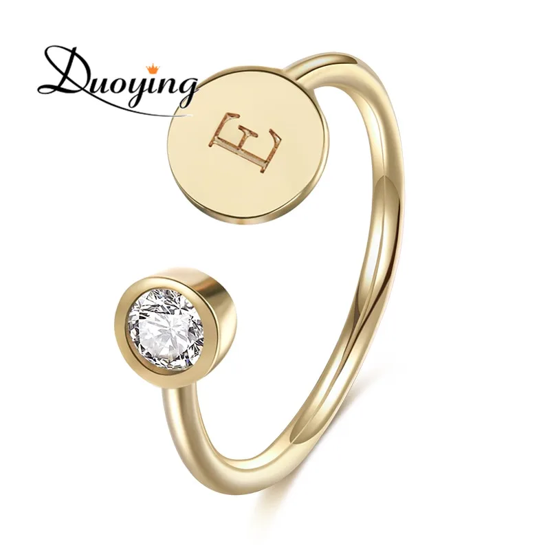 

DUOYING Brand A-Z Initial Letters Ring Adjustable Size Open Ring Engraved Rhinestone Wedding Ring For Etsy Amazon