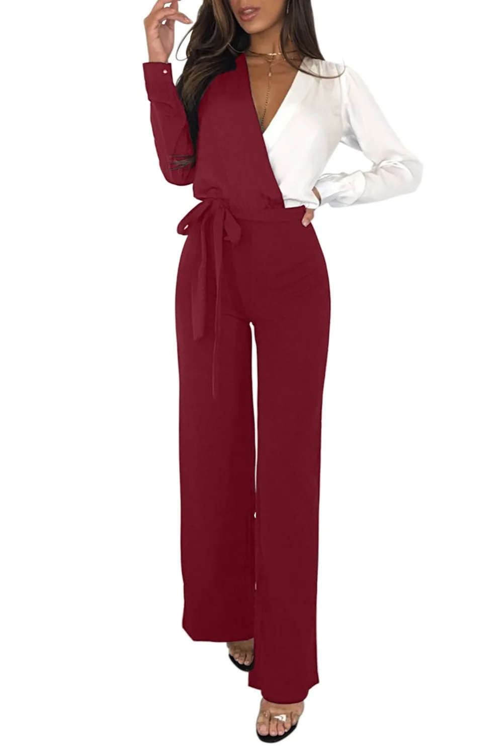 Burgundy-White-Asymmetric-Wide-Leg-Jumpsuit-LC64467-3-1