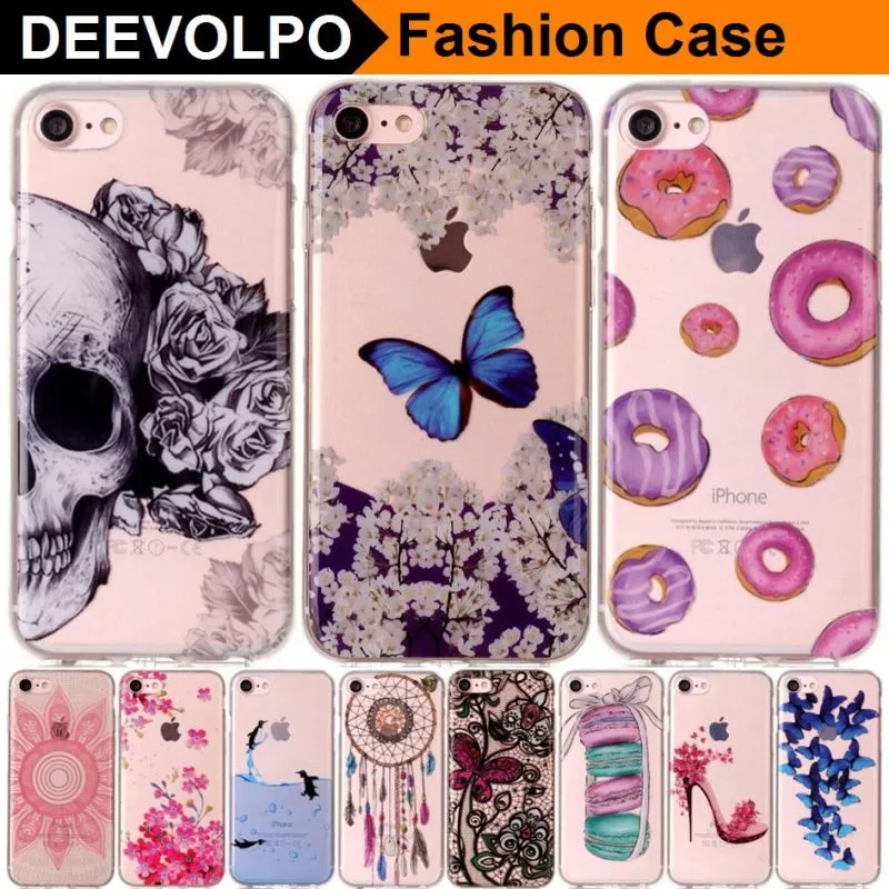 

DEEVOLPO Silicone Cute Case For Apple iphone 7 8 6 6S Plus 5 5s SE ipod touch 6 Mobile Phone Back Cover Butterfly Plum Bag DP12Z