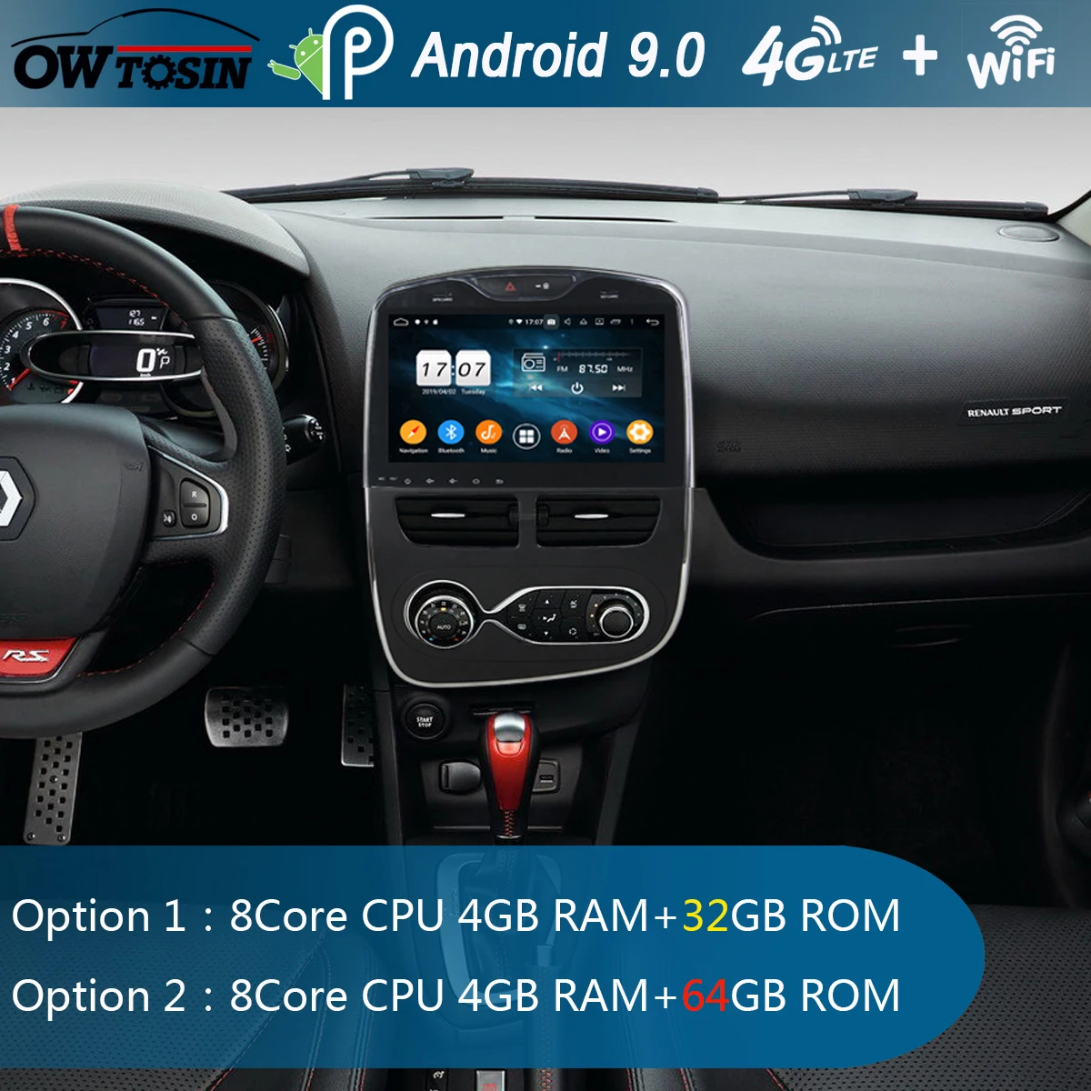 Top IPS 10.1" 8Core 4G+64G Android 9.0 Car DVD Player for Renault Clio 2013 2014 2015 2016 2017 2018 Car Radio GPS CarPlay Parrot BT 1
