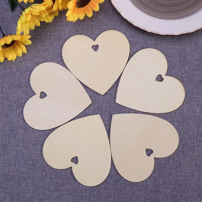 

50pcs 100mm Blank Heart Wood Slices Discs For DIY Crafts Embellishments Scrap Booking Sign Making Decoupage