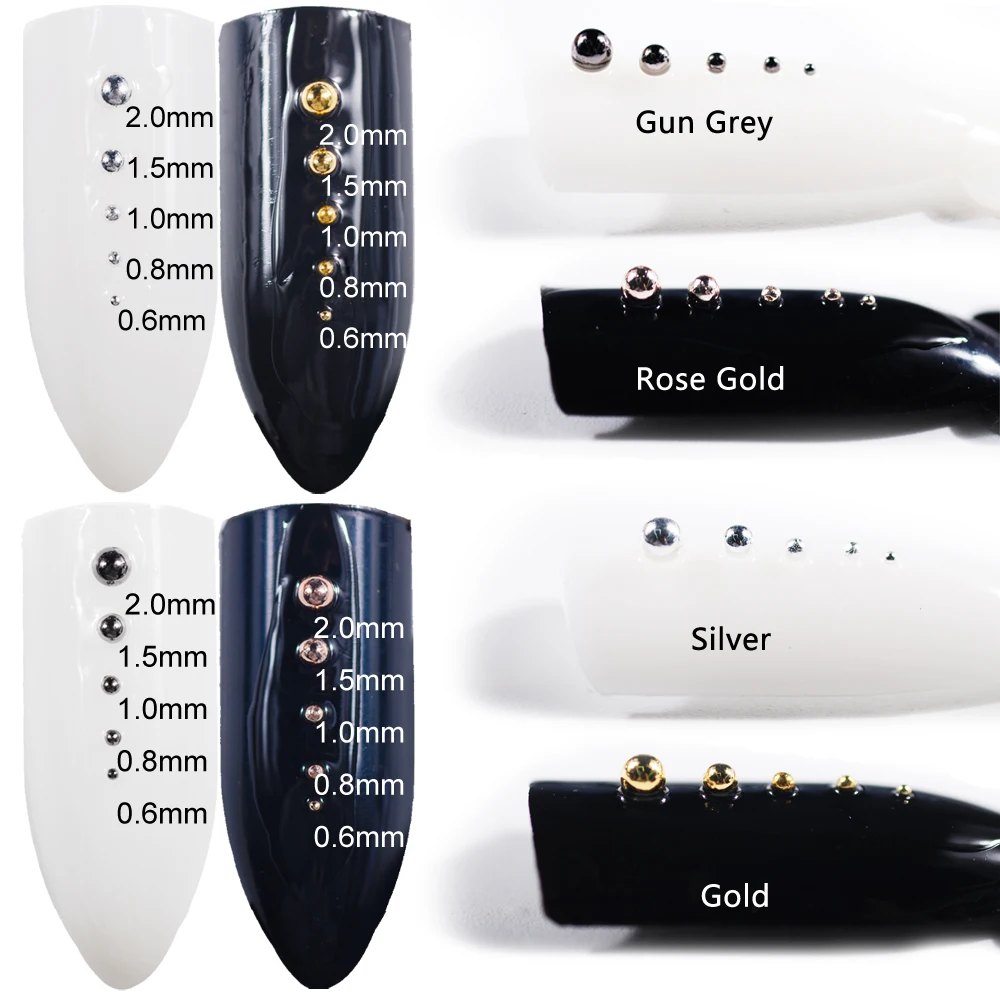 0,6 0,8 1,0 1,5 2,0 мм 3d металлические микро бусины из нержавеющей стали для аксессуары для ногтей Золото Серебро Черный Дизайн ногтей украшения шпильки