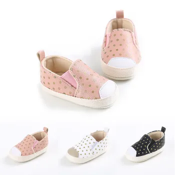 

2018 New Baby Soft Sole Leather Shoes Newborn Girls Boys Toddler Polka Dot Crib Prewalker First Walkers All Seasons Shoes 0-18M