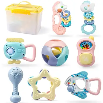 

RCtown 8Pcs Boiled Plastic Tooth Gum Toy Shaking Bell Rattles Infant Newborn Baby Tooth Development Educational Toys