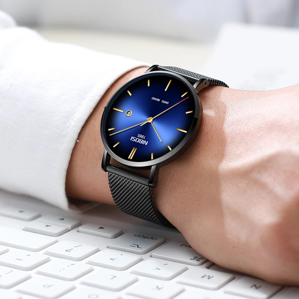 

Relogio Masculino New Mens Watches NIBOSI Top Brand Luxury Fashion Watch Slim Mesh Date Waterproof Quartz Watch For Men Clock