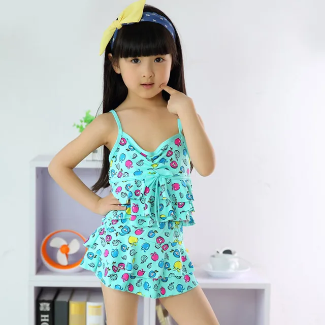 Cute Little Girls Printed Swimwear Beachwear Dress Children Two Pieces ...