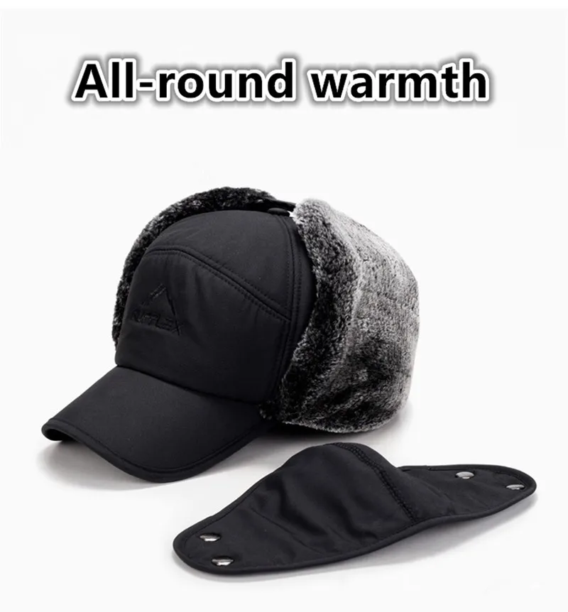 XdanqinX Winter Women's Warm Hat Bomber Hats With Mask Plus Fluff Thick Men's Earmuffs Hat All-round Warm Hooded Unisex Ski Cap