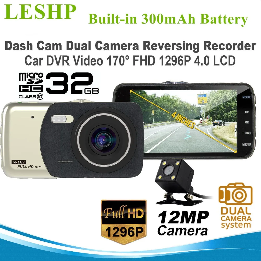 LESHP Автомобильный dvr Dash Cam 4 дюймов ЖК-дисплей Двойная камера Реверсивный рекордер 170 широкоугольный FHD ночного видения Видеокамера