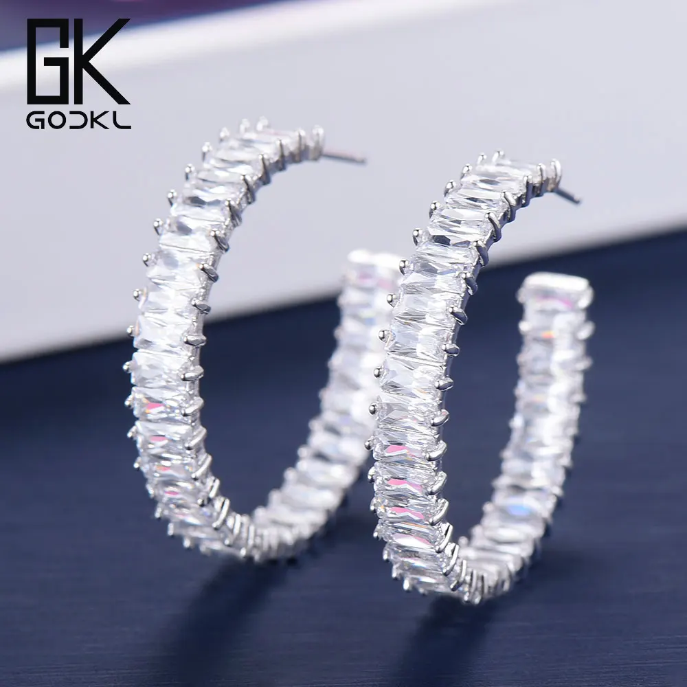 GODKI индивидуальные ярко-розовые кубические циркониевые Супер круглые серьги-кольца для женщин, модные ювелирные изделия, трендовые ретро круглые серьги-кольца