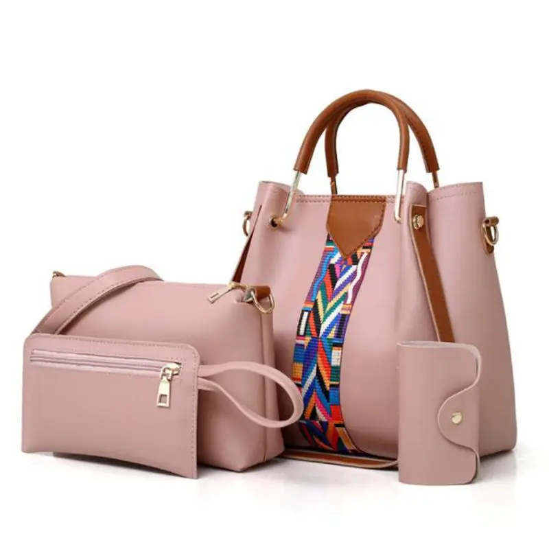 

Handbags fashion bags for women 2019 new elegant 4Pcs Women Printing Retro Pattern Handbag Shoulder Bag+Card Package F373