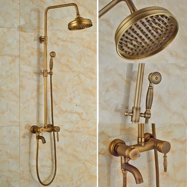 8'' Rain Shower Head with Handheld Shower Shower Set Faucet Antique Brassin Shower Faucets from