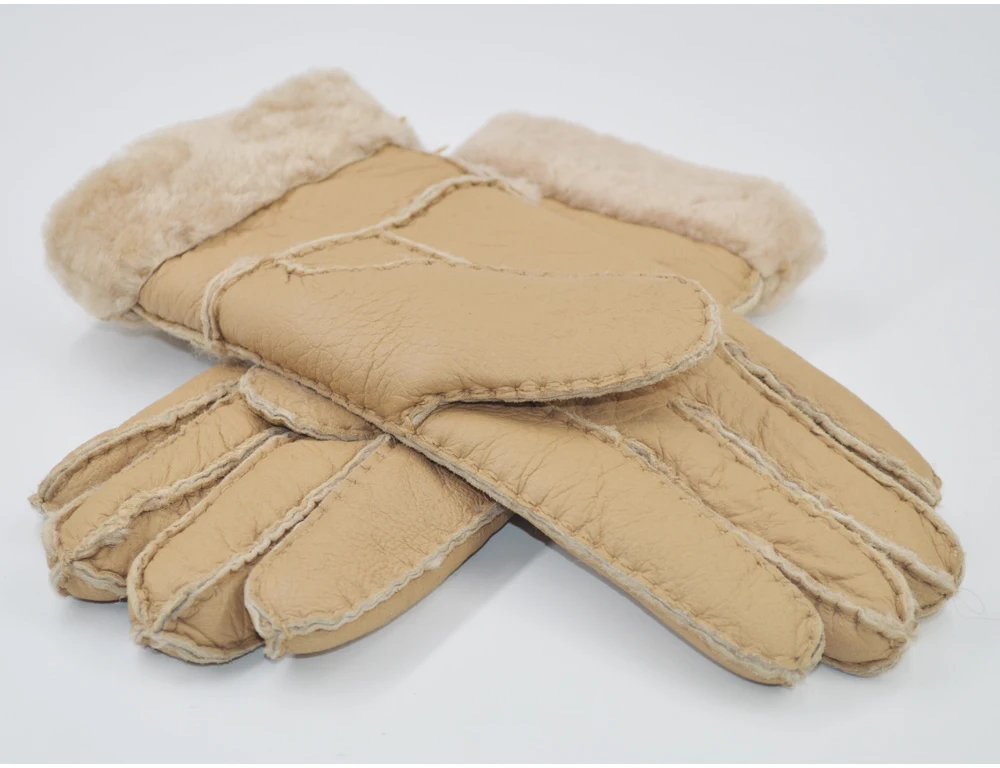 Women New Designer Real Sheepskin Leather Wool Fur Gloves Lovely Girls Sheepskin Leather Very Warm Winter Gloves Mittens