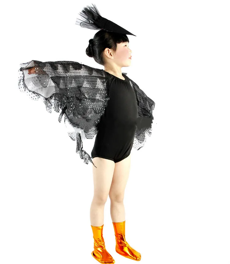 Детские танцевальные костюмы, современные танцевальные костюмы животных, костюмы на Хэллоуин, одежда для птиц, воробьи, сорока, представление - Цвет: Черный