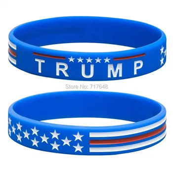 

100pcs Blue USA Trump with USA Flag for President 2020 wristband silicone bracelets free shipping by ePacket A