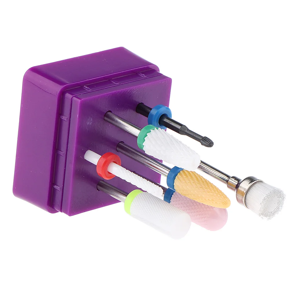7x Ceramic Nail Drill Bits Polishing Grinding Head with Brush Set for Electric Nail Machine 3/32''