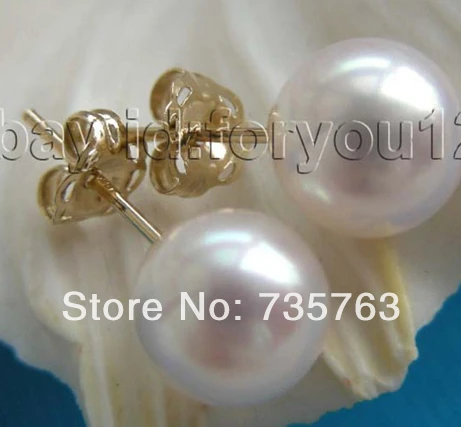 

xiuli 005 Natural 7.5mm Round White Seawater Pearl Earrings 14KGPT