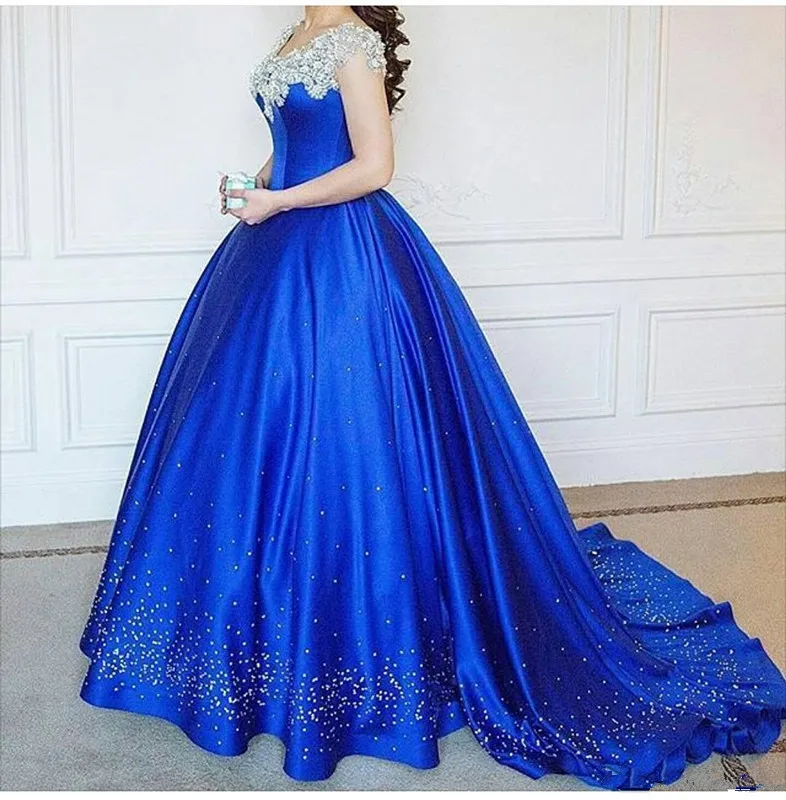 Cinderella Ball Gown Quinceanera Dress Debutante Crystal celebrity dress Prom Gowns Royal Blue Beads Masquerade Pageant Dress