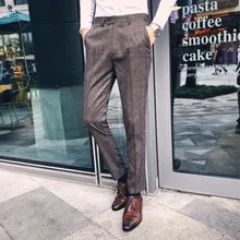 Бутик плед мода высокого класса Брендовые мужские официальный деловой костюм брюки/мужские повседневные клетчатые тонкие брюки