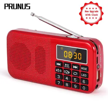

PRUNUS Portable FM radio digital Clock radio Receiver USB Disk TF Card MP3 Music Player Emergency LED light Rechargeable Battery