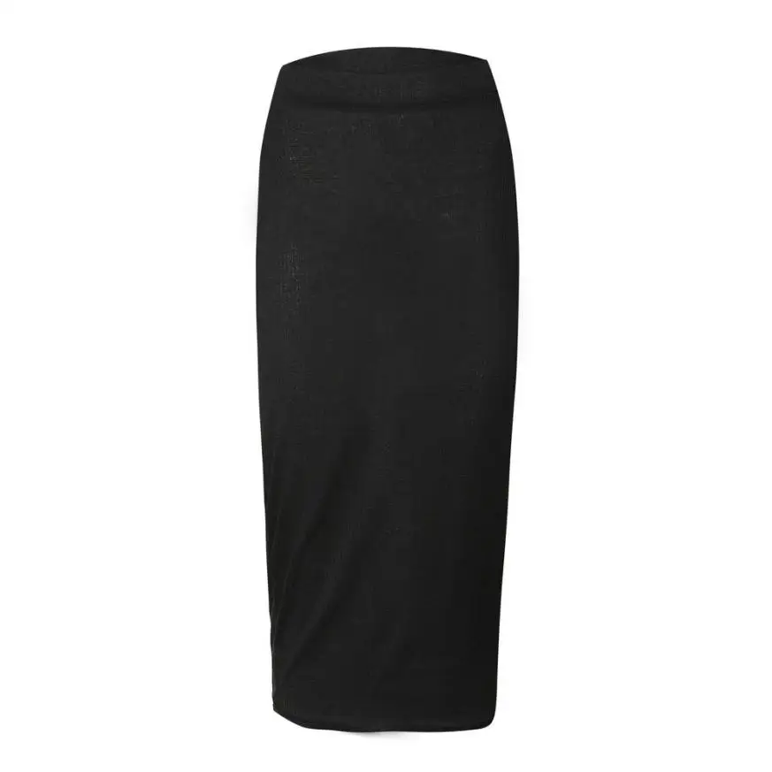 Новое поступление, сексуальные женские юбки-карандаш, осенняя однотонная длинная облегающая юбка с высокой талией, облегающая прямая юбка, rokjes dames 50 - Цвет: Черный