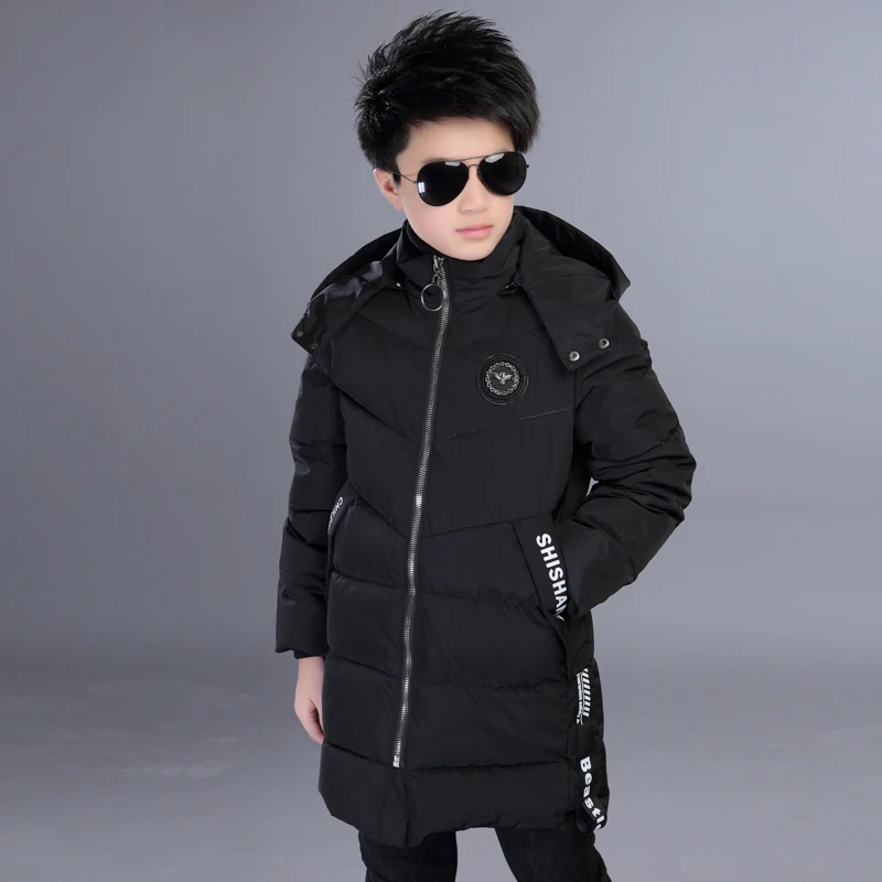 Детская парка до-30 градусов зимние куртки одежда для детей г., теплое пуховое пальто с хлопковой подкладкой для больших мальчиков утепленная верхняя одежда - Цвет: black 2