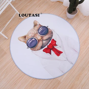 

LOUTASI Cartoon Animal Mr. Cat Round Tapete Carpet For Living Room Bedroom Home Decor Floor Mat Rug Children Kids Soft Play Mat