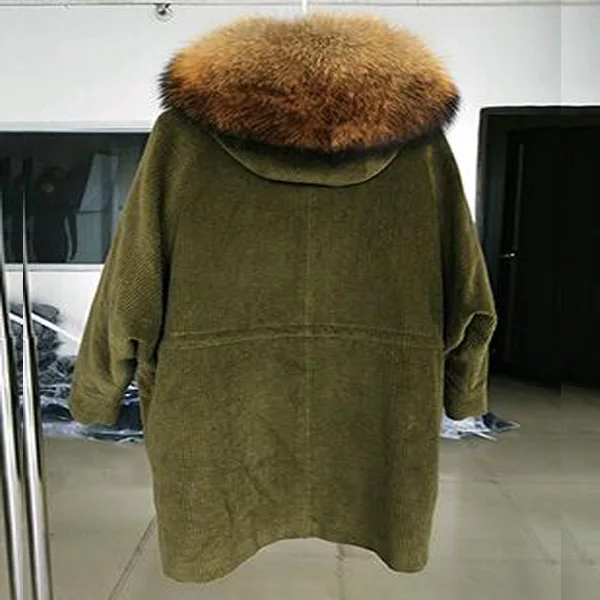 MaoMaoKong2019, новая зимняя куртка, пальто, женская парка, вельветовое пальто с мехом, большой воротник из натурального меха енота, настоящая теплая подкладка из меха ягненка - Цвет: Color 5