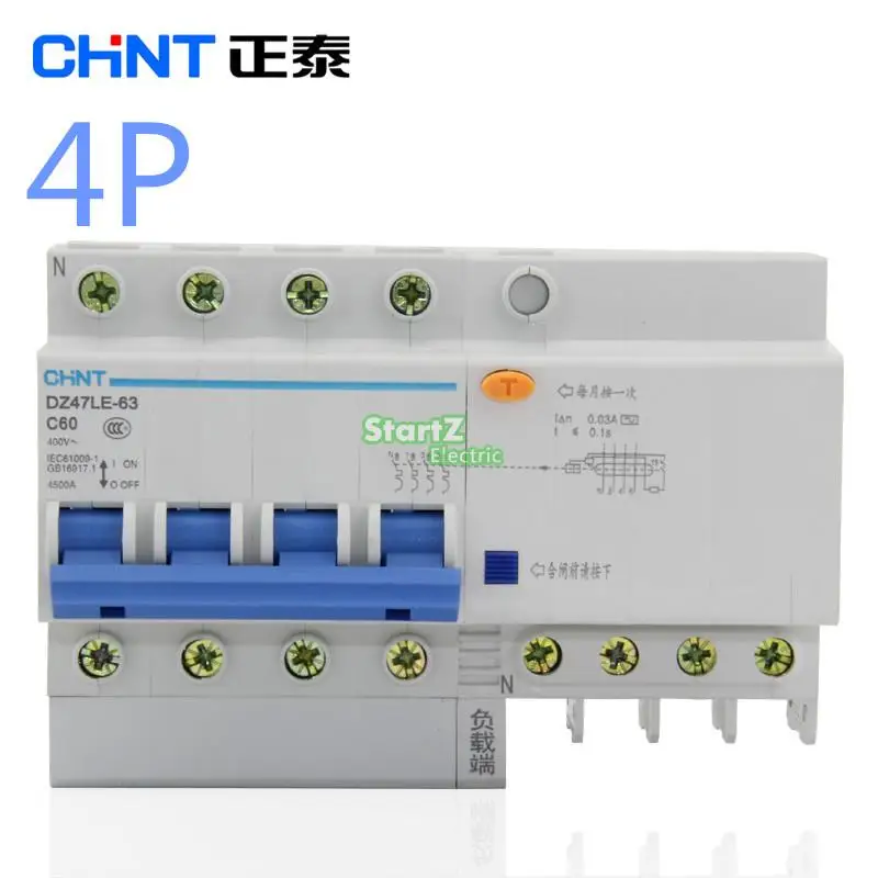CHNT DZ47LE 4P 10A 16A 20A 25A 32A 40A 50A 60A Residual current Circuit breaker RCBO CHNT DZ47LE 4P 10A 16A 20A 25A 32A 40A 50A 60A Residual current Circuit breaker RCBO