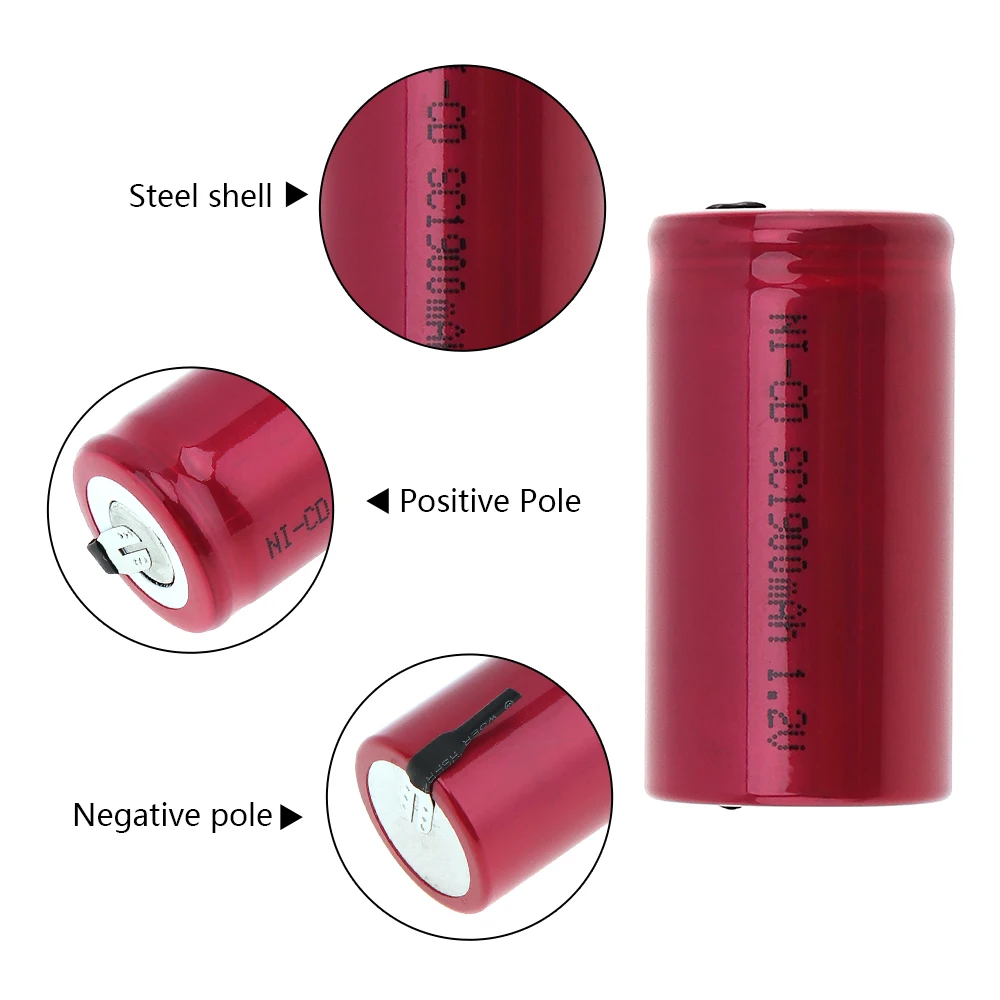 2шт Soshine 1 2 V 1900mAh NI CD SC аккумуляторная батарея с плоской головкой