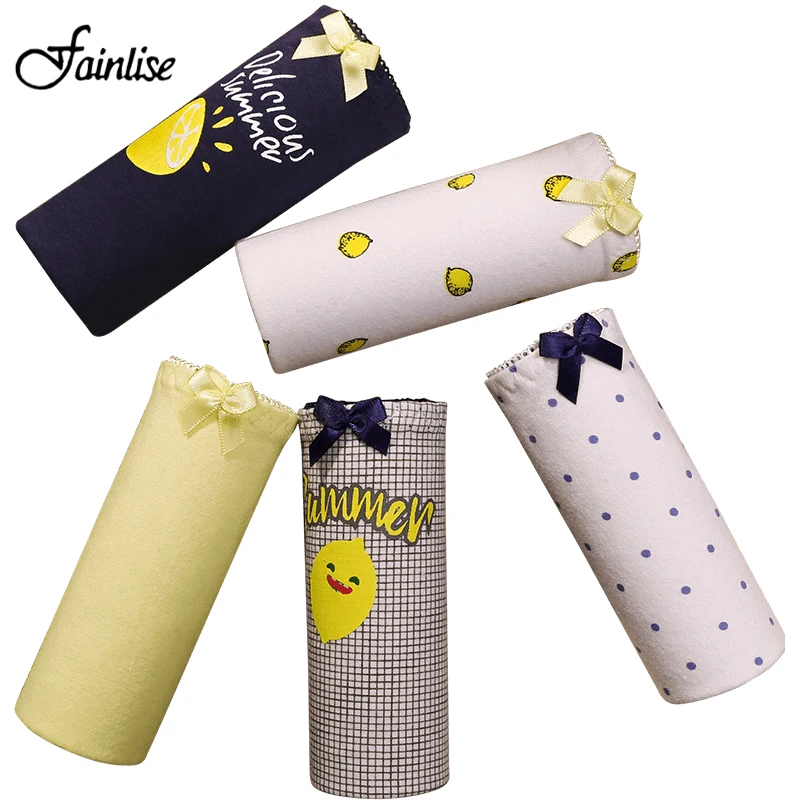 

Fainlise 5PCS/lot Women Panties Printed Lovely Cotton Panties Mid Waist Sexy Underwear Briefs