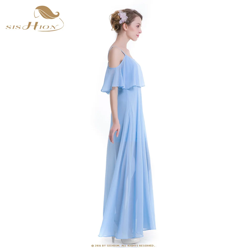 SISHION летнее платье Для женщин Женский Повседневный пляжный длинное платье 602 Элегантное Длинное платье в пол, есть большие Размеры шифон Вечерние небесно-голубого цвета, белое платье