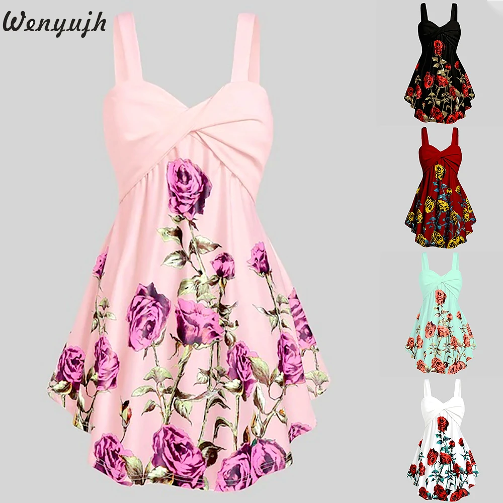 

Wenyujh Women's Fashion Sexy Low- V-Neck Backless Floral Printed Dresses Slim Fit Irregular Hem High Waist Dress 2019 New