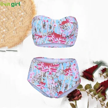 

Liva girl Wrapped chest Bikini Tankini Hight Waisted Two Piece swimming Swimsuit New Fashion Push-Up Top Beach wear Bathing Suit