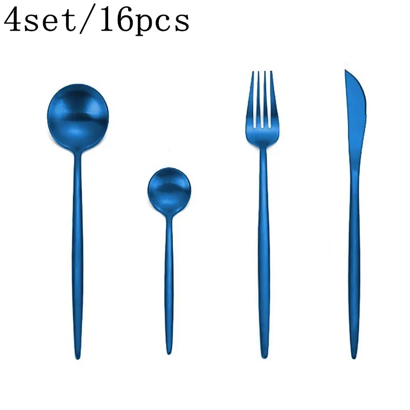 Hoomall 24 шт./компл. черный посуда набор посуды 304 Нержавеющая сталь столовые приборы посуда набор Кухня поставки вечерние вилка в западном стиле, комплект - Цвет: 4set blue