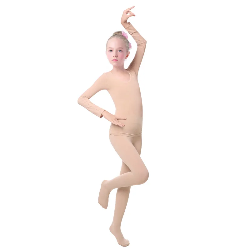 2020 Warm Girls Ballet Underwear Nude Dance Full Bodysuit Tights Thick Ballet Warm Up Stretch Dance Wear For Kids Leotard Sets