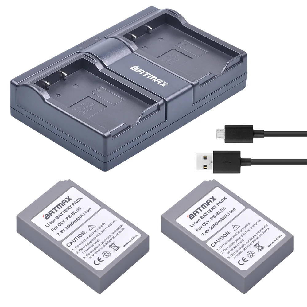 Günstig 2000 mAh 2 Stücke BLS 5 BLS5 BLS50 Batterie + Dual USB Ladegerät für Olympus PEN E PL2, E PL5, E PL6, E PL7, E PM2, E M10, E M10 II, Stylus1
