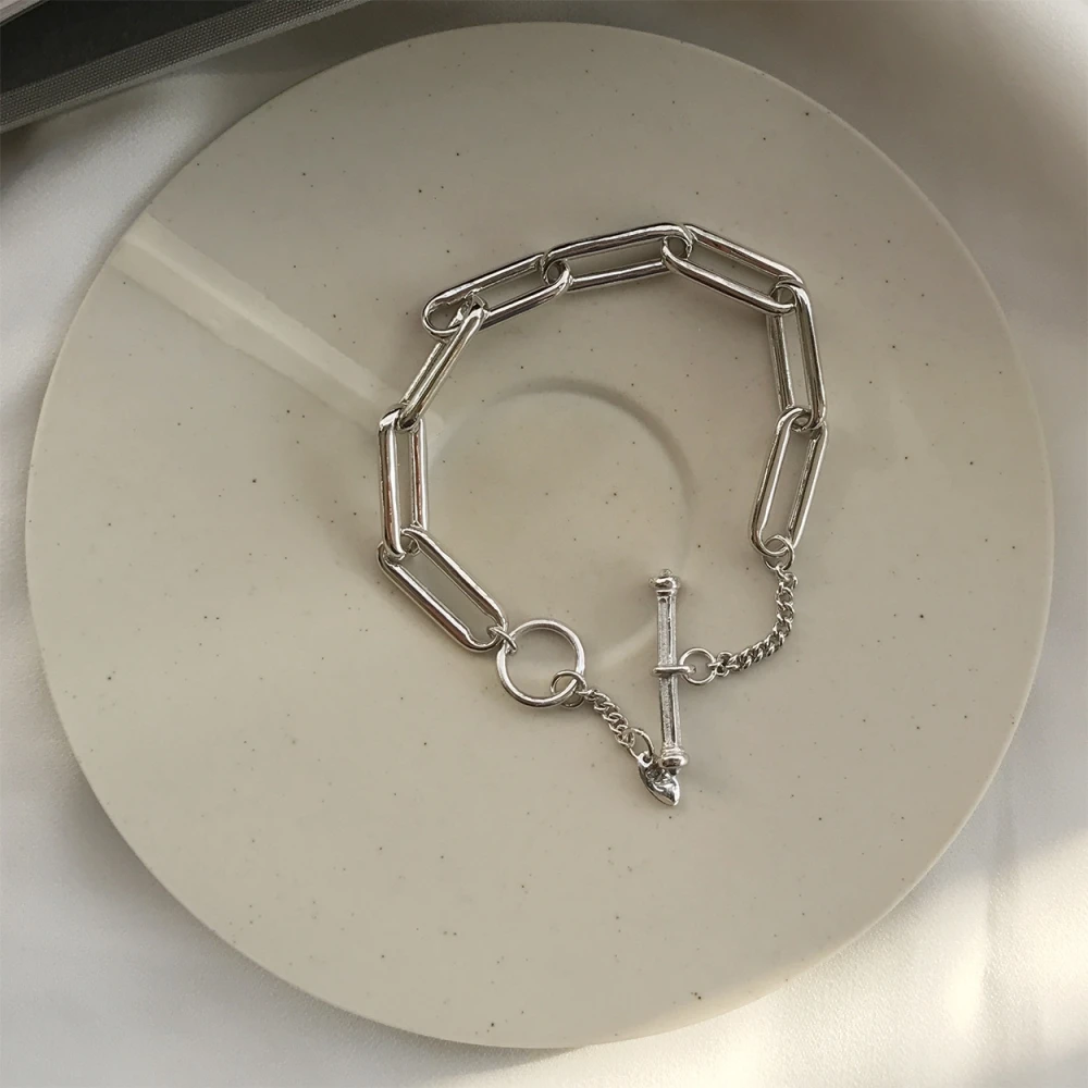 925 стерлингового серебра геометрический дизайн звено цепи браслет для женщин ювелирные изделия подарок с открытые пряжки