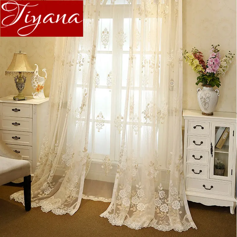 

Europe Luxury Rustic Floral Window Curtains for Living Room Bedroom Sheer Fabrics Voile Treatment Drapes Cortinas T&364 #30