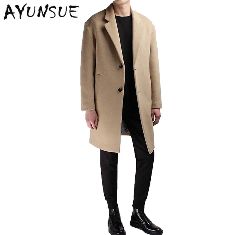 Medium Long Coat Wool Men Brand Clothing Pea Jacket Turn-down Collar Thicken Black Mens Coat Overcoat Camel Men's Coats WUJ1191