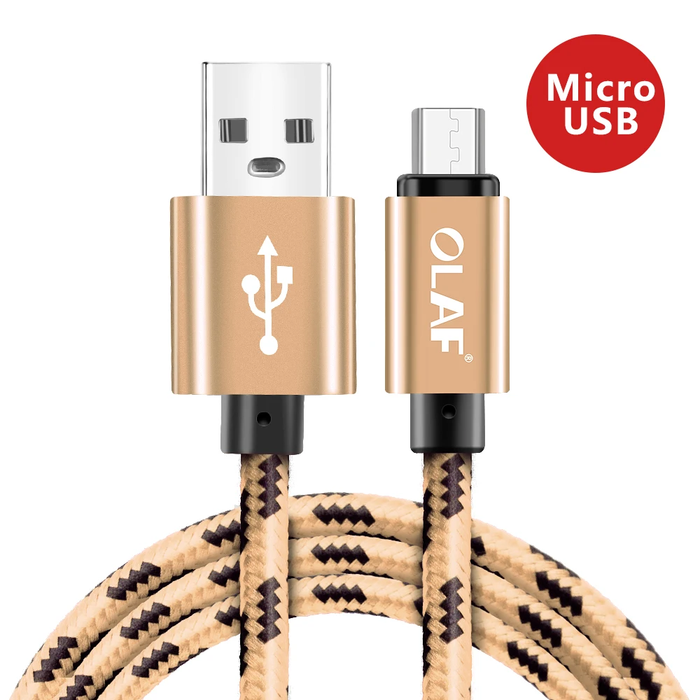 Олаф микро USB кабель 2.1A нейлон быстрый кабель синхронизации данных и зарядки для samsung huawei Xiaomi LG Andriod Microusb Кабели для мобильных телефонов - Цвет: Gold