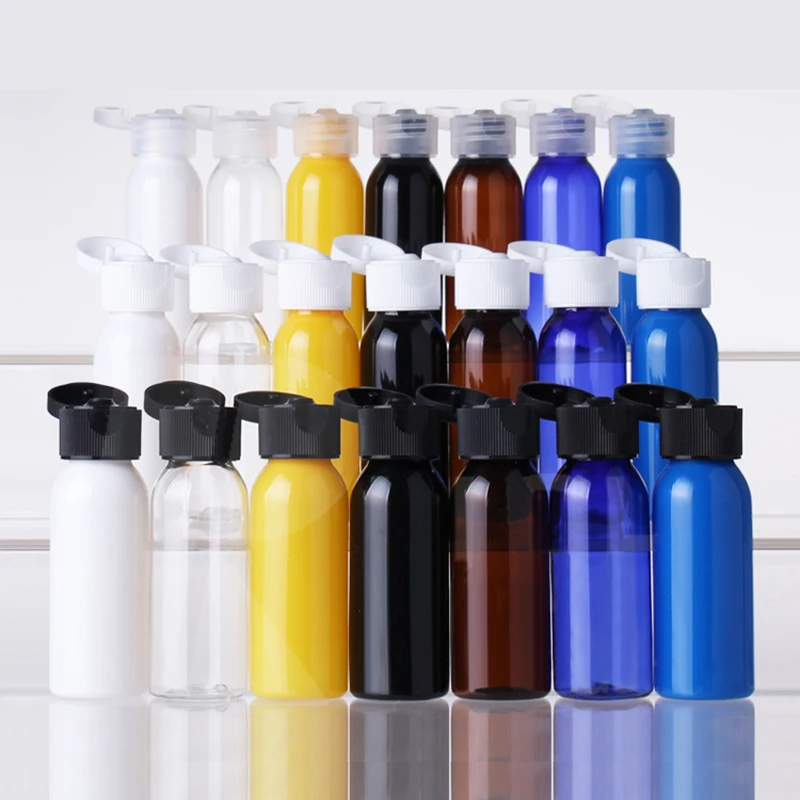 100pcs/lot 30ml molticolor Plastic Bottle Refillable Flip Top Cap