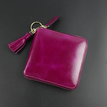 

women genuine leather wallet bag mini coin Purse retro oil wax cowhide coin bag