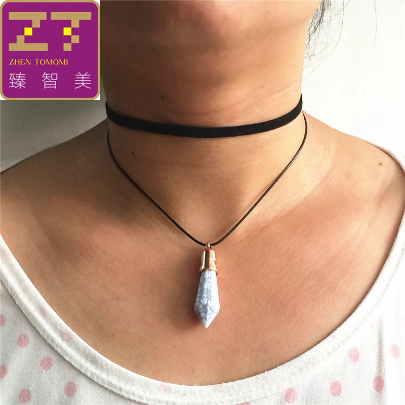 2020 Горячая Мода Torques Collares Макси заявление пуля черный бархатный кожаный
