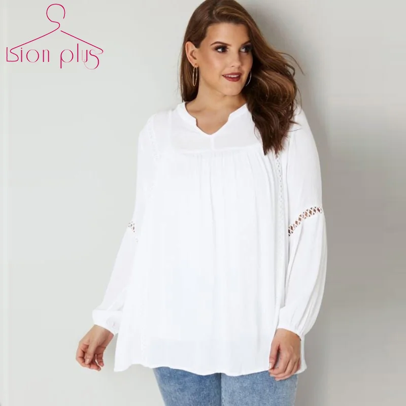 Белая женская блузка весна 2019 5XL 6XL 7XL женские блузки рубашки со стоячим