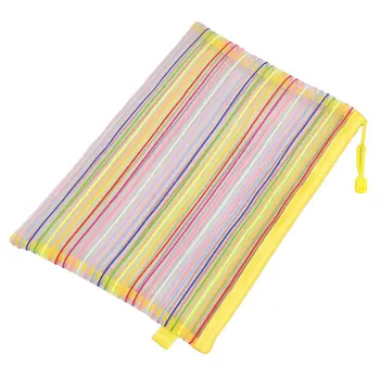 

Zip up Nylon Mesh Multicolor Stripes A4 Paper Documents Pen File Bag Folder