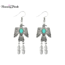 Banny Pink Indian Tibetan Tribal Eagle Pendant Dangle Earrings For Women Gyspy Statement Drop Earrings Stone Peace Bird Earrings