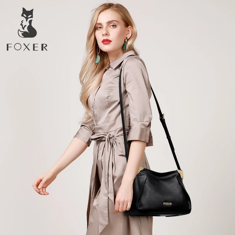 FOXER Брендовая женская модная стильная сумка через плечо из натуральной кожи, сумки на плечо, Женская шикарная сумка-мессенджер для леди