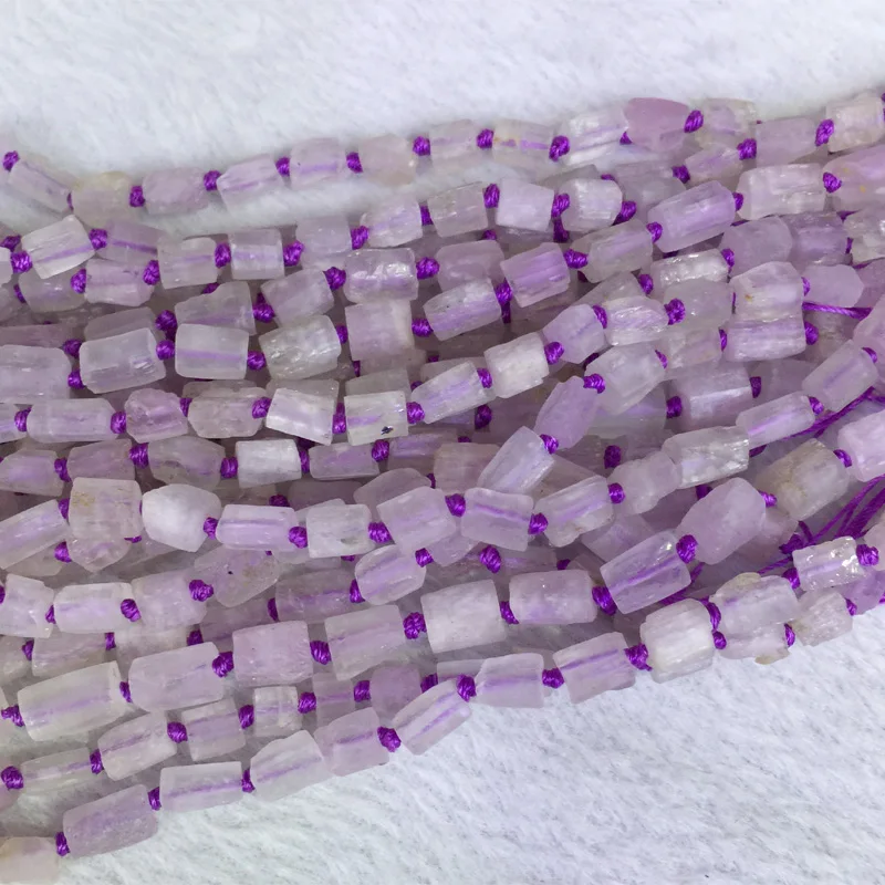 

Natural Genuine Raw Mineral Pink Purple Triphane Kunzite Hand Cut Nugget Free Form Rough Matte Faceted Beads 05375
