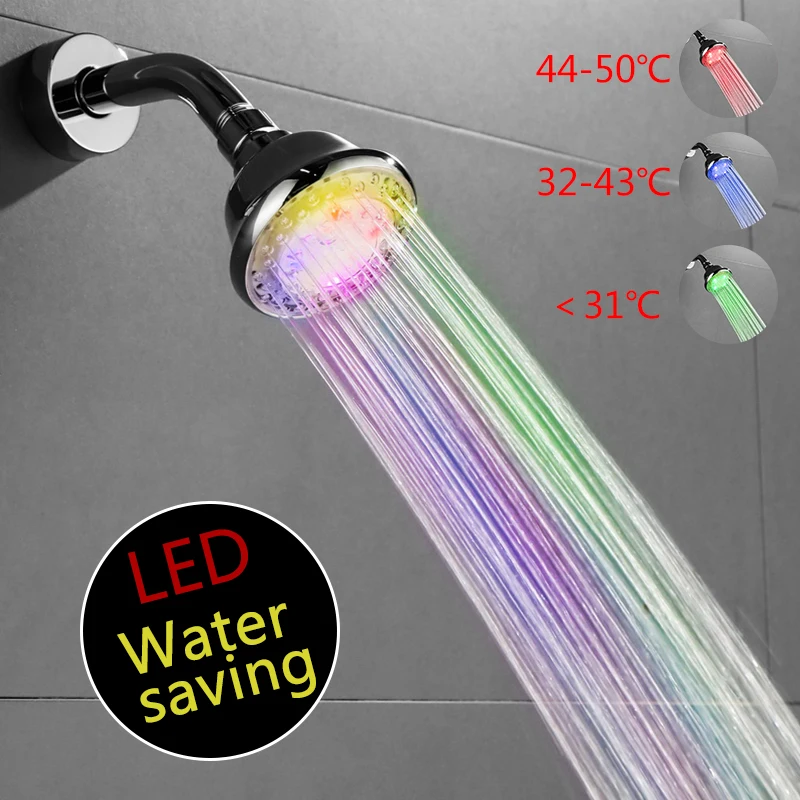 

LED Romantic Light Shower Head water saving shower heads high pressure Temperature controlled visible shower bath head
