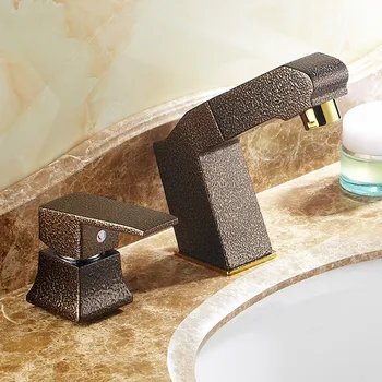 

European style antique basin faucet hot and cold rotating universal pull type basin washbasin copper double hole stretch LU50510
